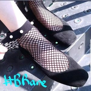BRare Pearl Black Fishnet Ankle High Socks